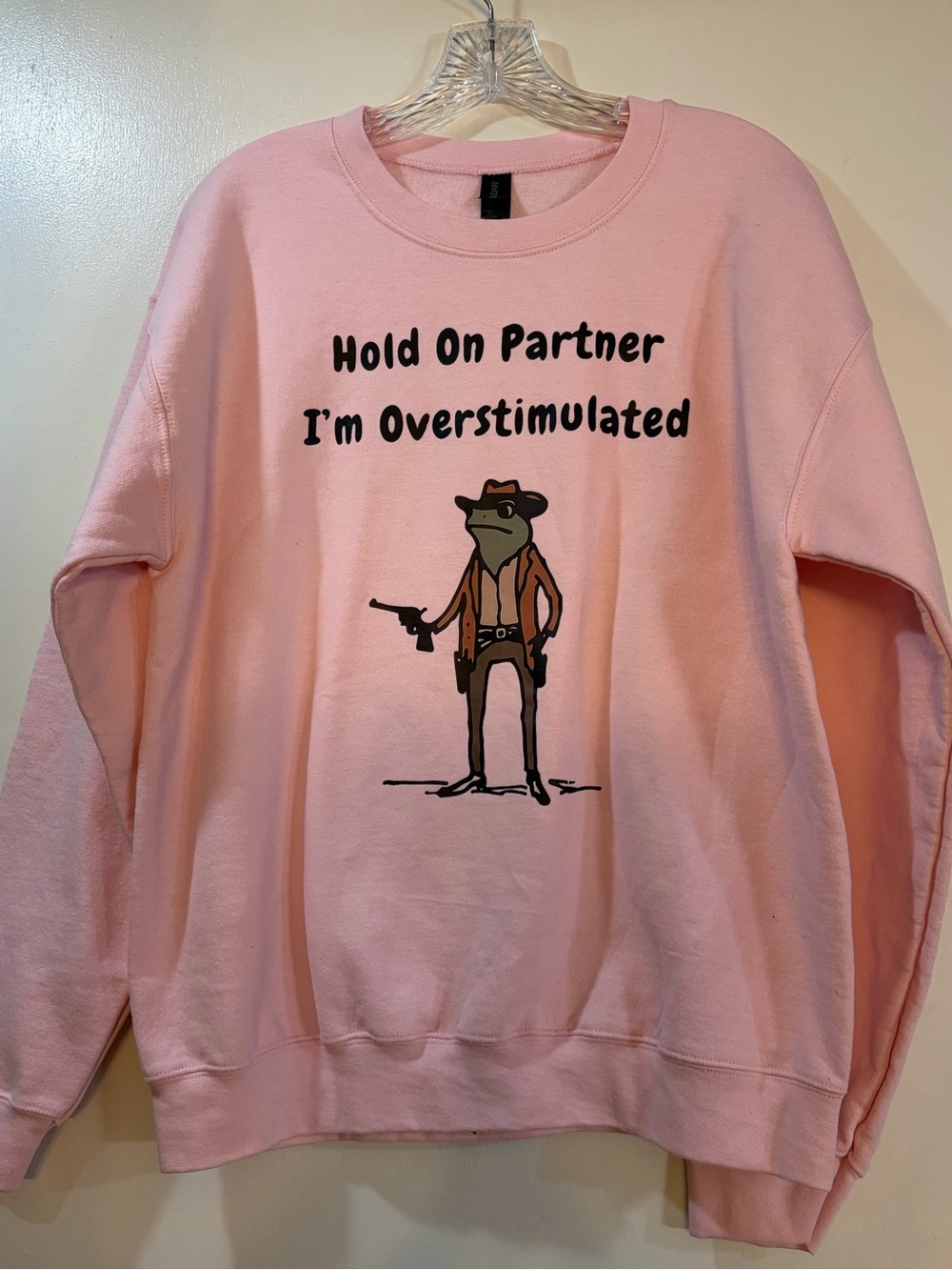 Gildan Pink Overstimulated Frog Cowboy Sweatshirt Adult Unisex Sz M